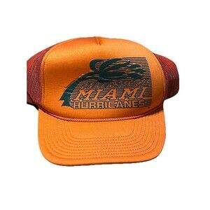 Vintage University of Miami Hurricanes Trucker Hat Snapback Cap Orange Mesh OSFA